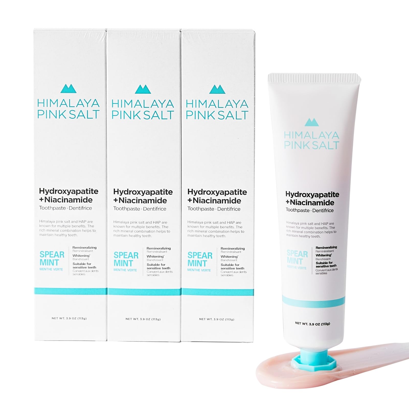 HIMALAYA PINKSALT toothpaste tube and box with spearmint flavor, 3.9 oz