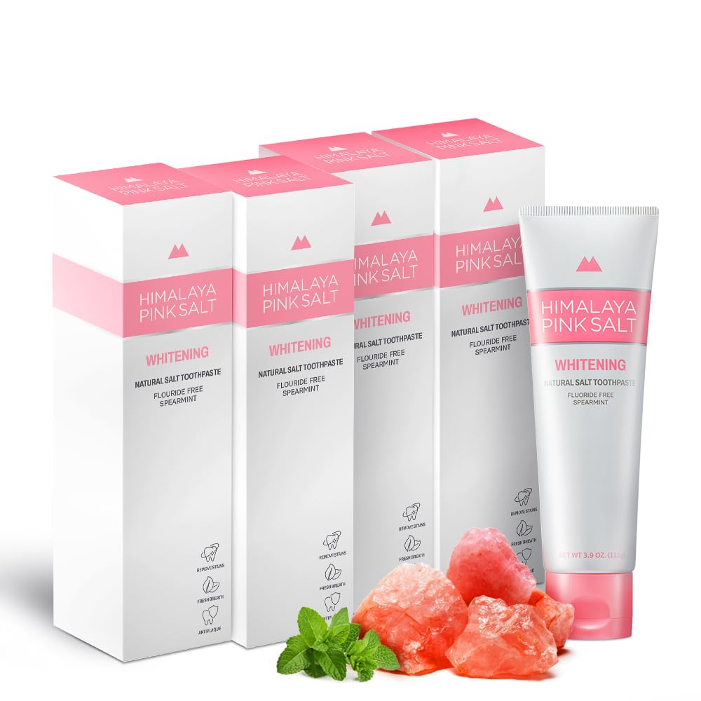 Front view of Himalaya PinkSalt toothpaste four-pack with spearmint flavor
