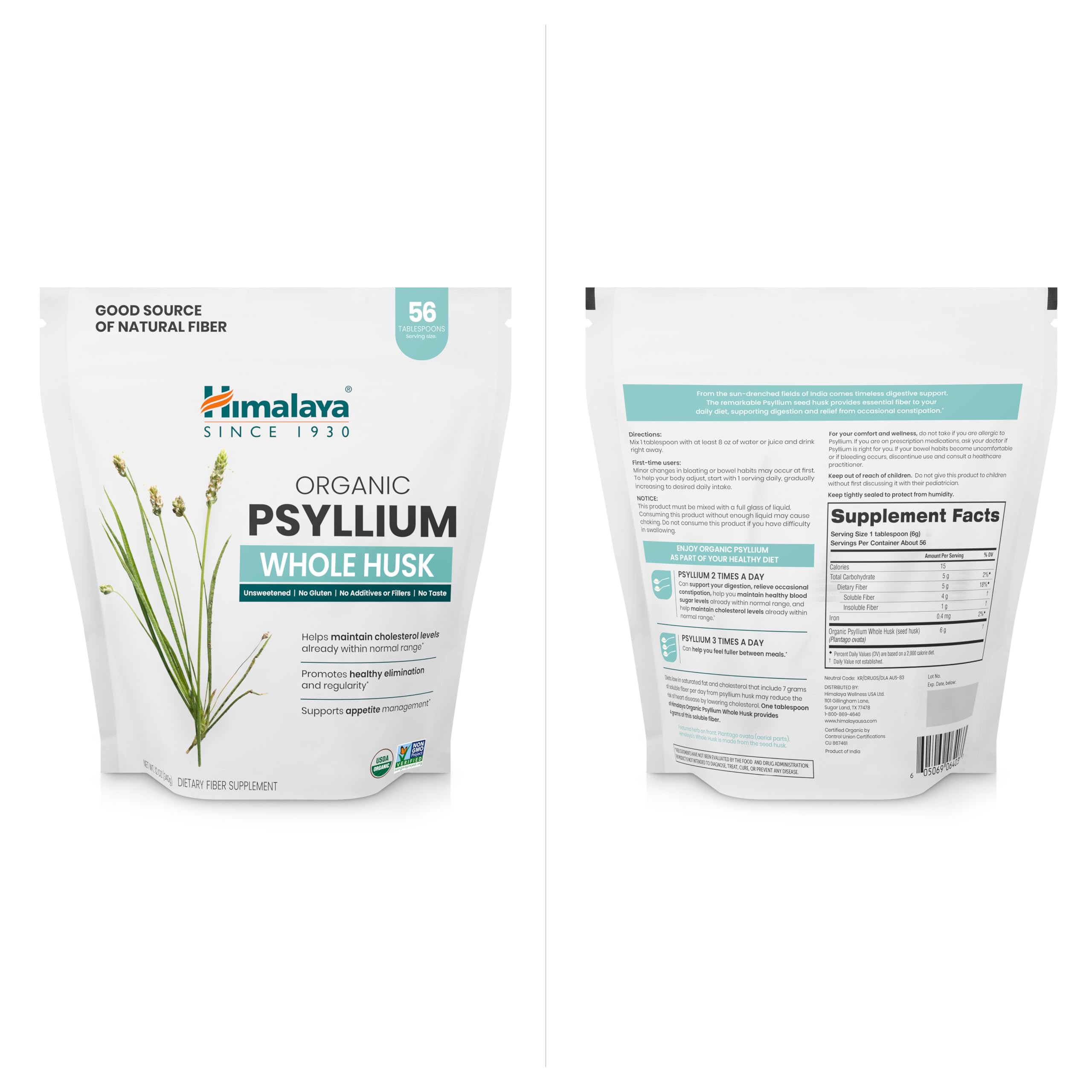 Nutrition facts panel for psyllium husk powder