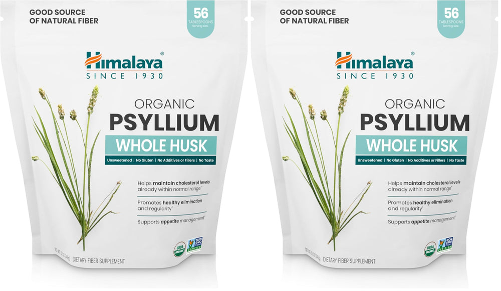 Himalaya Psyllium Whole Husk powder close-up, natural fiber source for daily use.