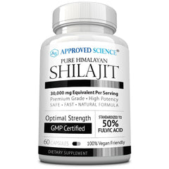 Himalayan Shilajit 30:1 extract with 50% fulvic acid, 60 vegan capsules packaging