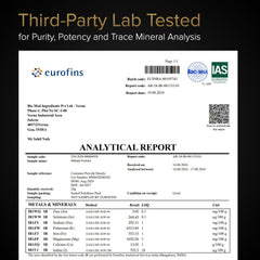 Lab-tested purity certificate and non-GMO badge on packaging