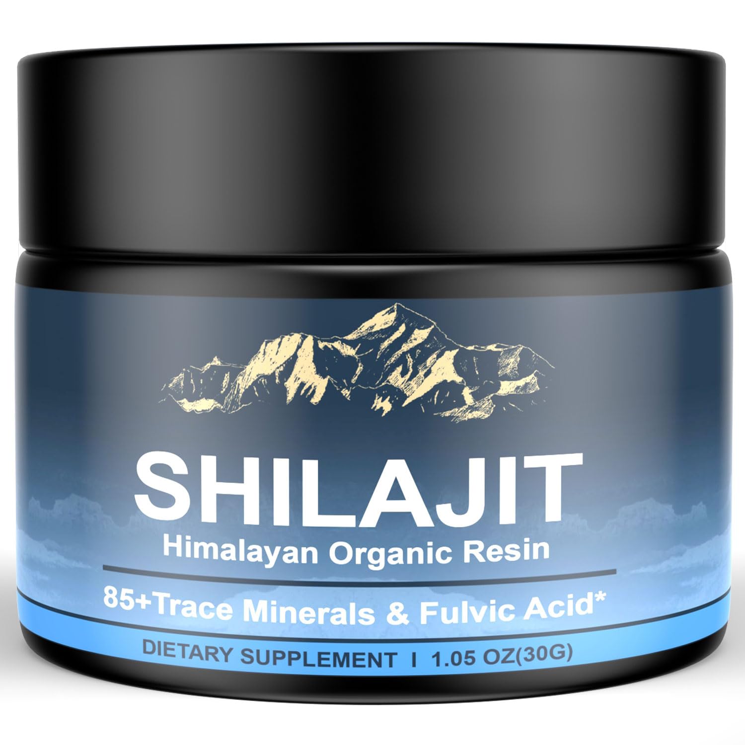Front view of Himalayan Shilajit resin bottle showing 30g package