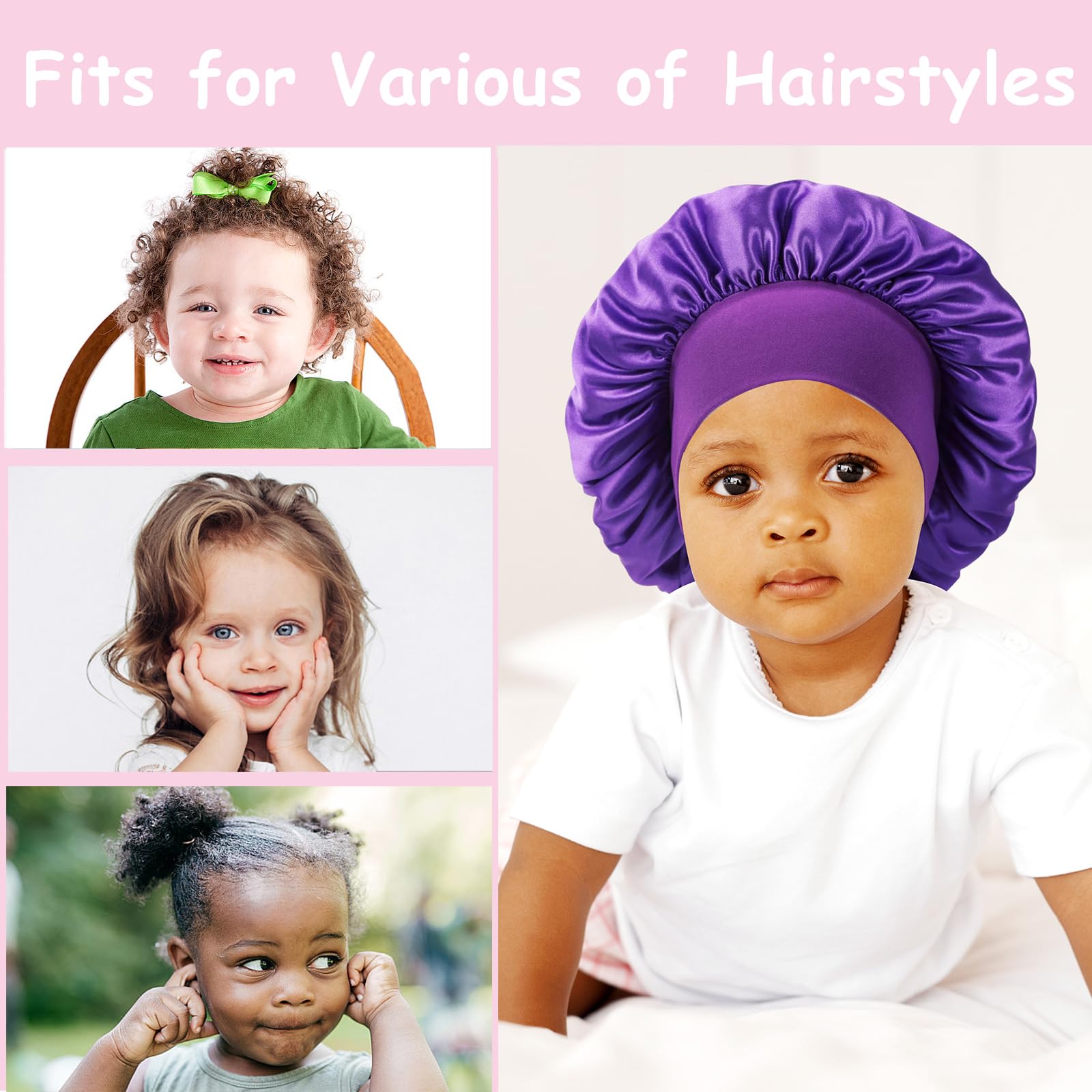 Himoswis baby bonnet with flat band in purple prevents slips while sleeping.
