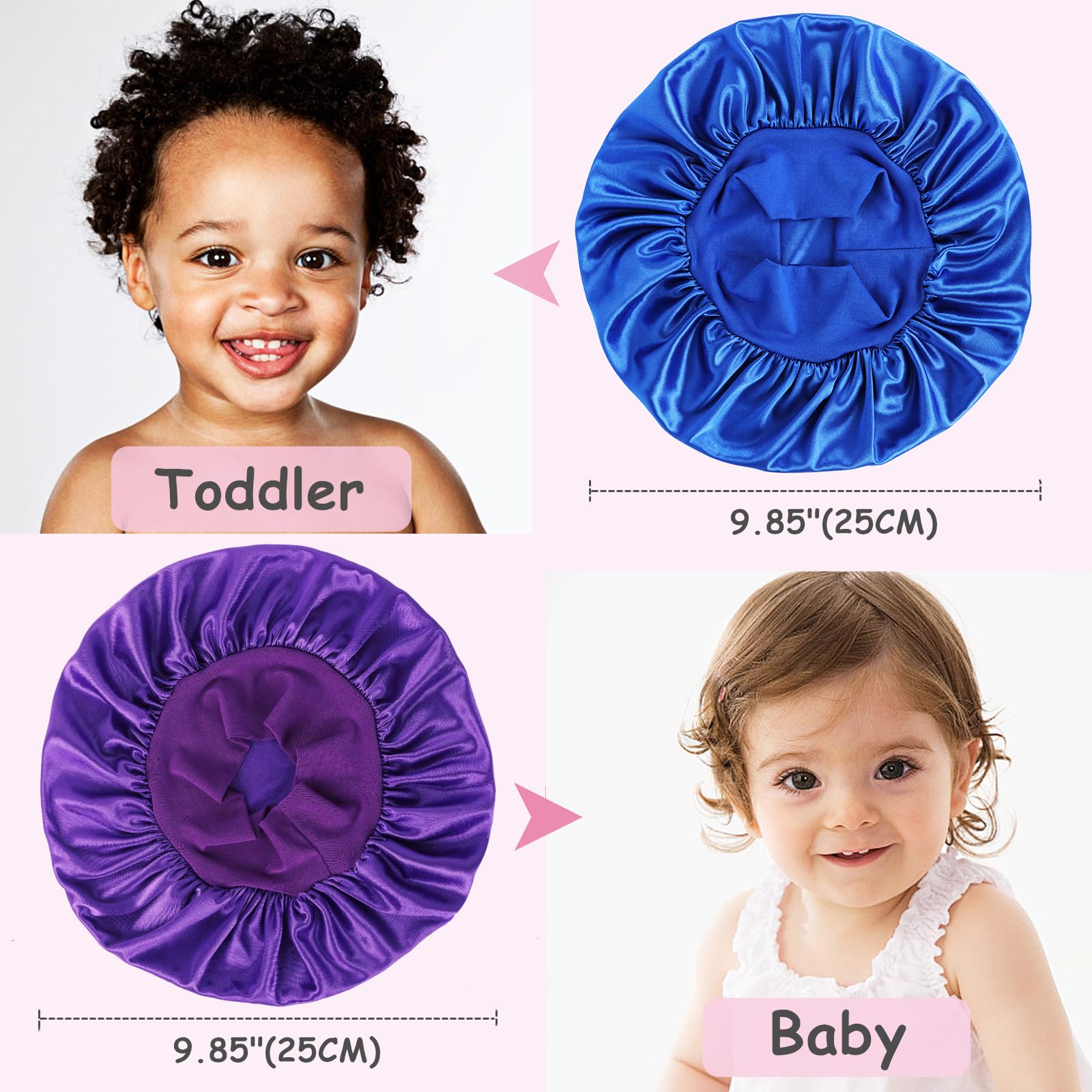 Himoswis baby bonnet worn during sleep reduces friction on soft hair.