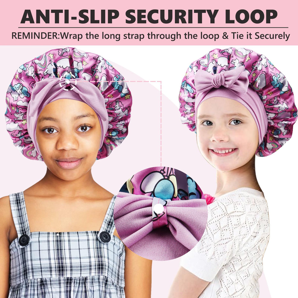Himoswis Kids Silk Bonnet double-layer blue protects moisture and reduces tangling overnight.