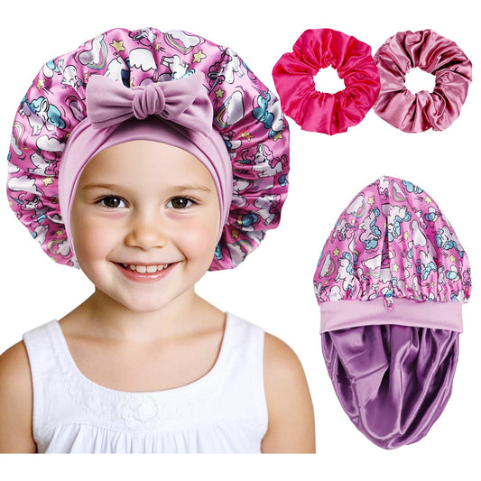 Himoswis Kids Silk Bonnet long tie pink ensures secure sleep through restless nights.