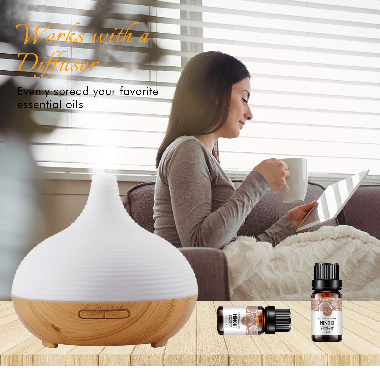 Hinoki essential oil being used in a diffuser
