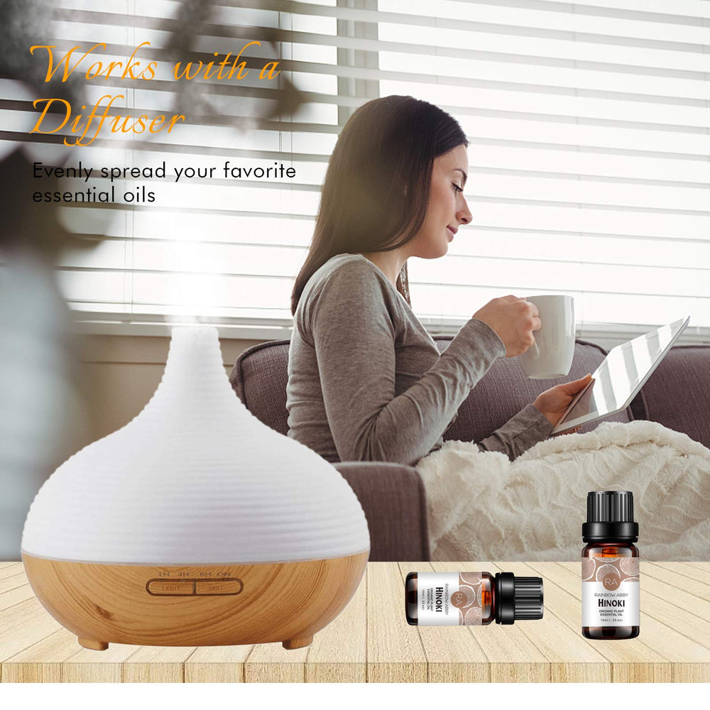 Hinoki essential oil being used in a diffuser