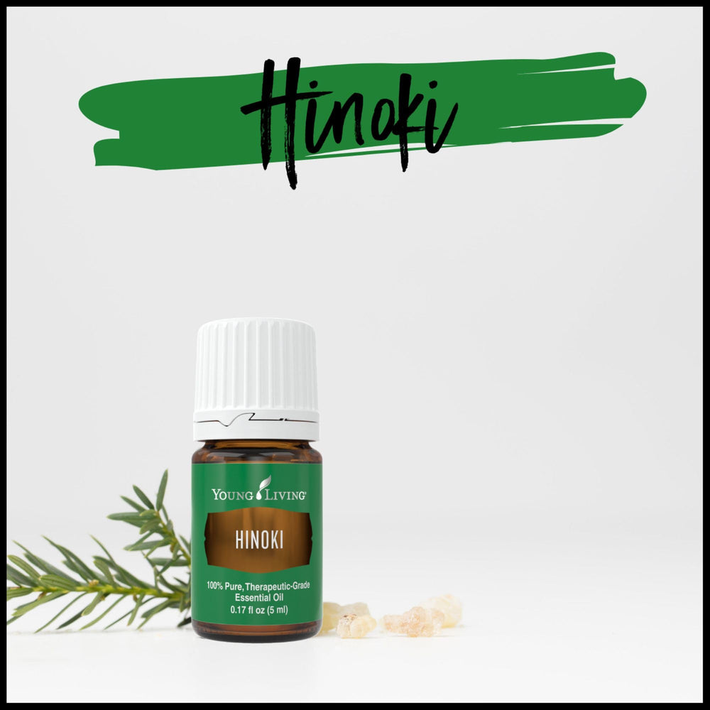 Young Living Hinoki woodsy aroma diffuser scene for calming ambiance.