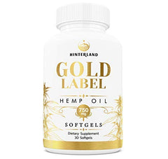 Bottle of Hinterland Gold Label Hemp Oil Softgels 25mg