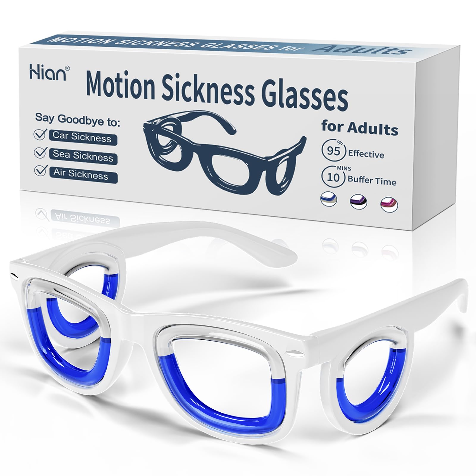 Hion adult anti-motion-sickness glasses front view for travel comfort