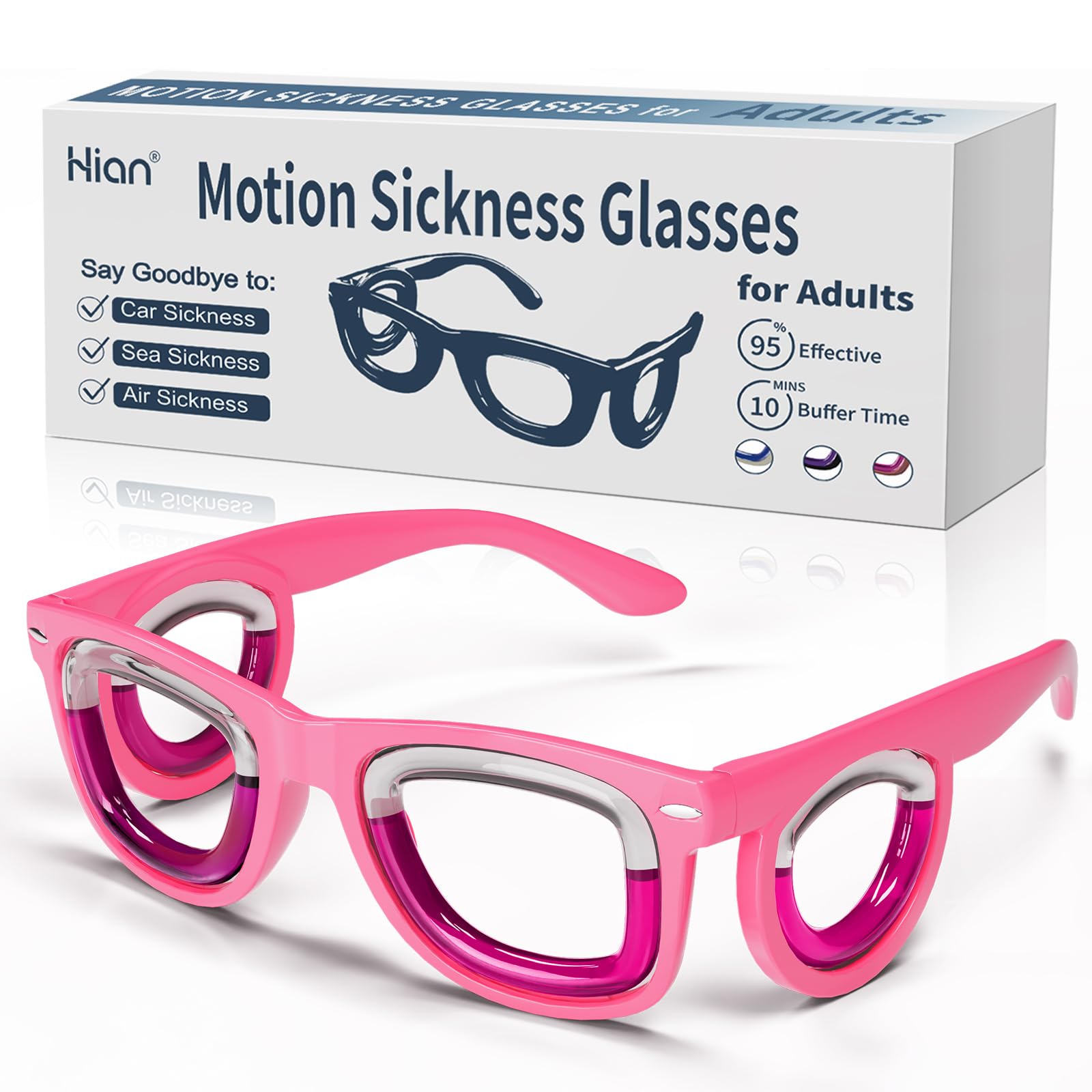 Hion adult anti-motion-sickness glasses front view for comfortable travel.