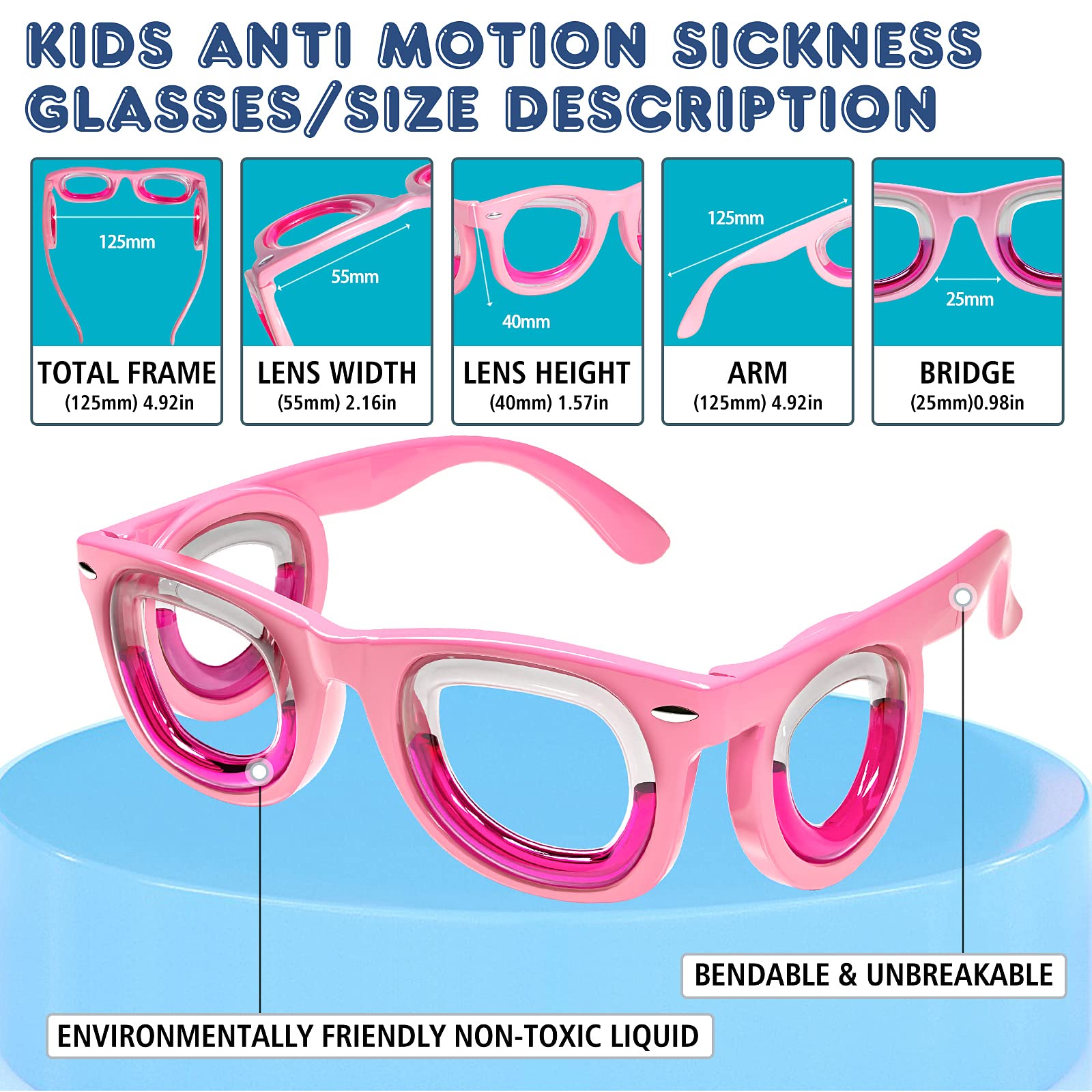 Hion Kids Anti-Motion Glasses pink nose pad with soft gel comfort.