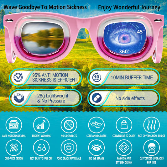 Hion Kids Anti-Motion Glasses pink side view showing flexible temples.
