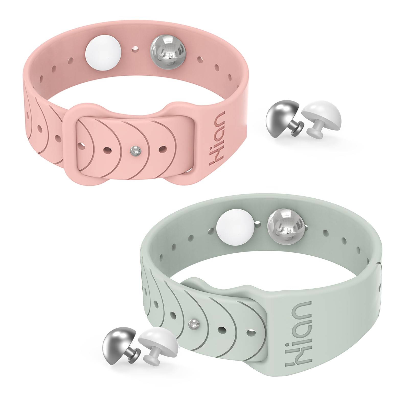 Hion motion sickness bracelet in beryl on wrist for travel comfort and nausea management.