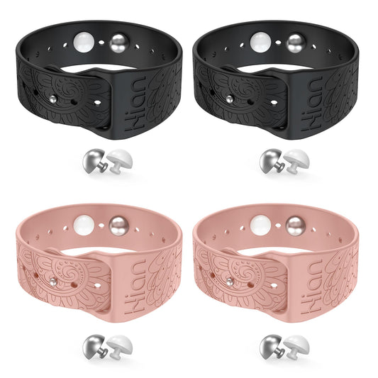 Hion motion sickness bracelets black and pink pack for travel comfort.