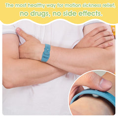 Hion motion sickness bracelets black strap closeup demonstrates adjustable fit for comfort