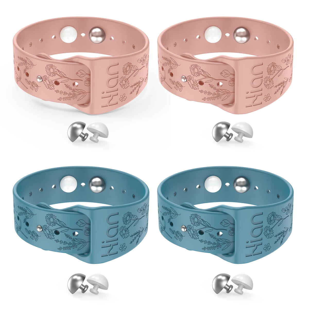 Hion motion-sickness bracelets in blue-pink pack front provide travel comfort.