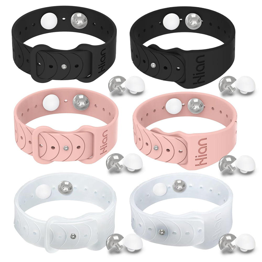 Hion motion sickness bracelets pack front view shows three color options for travel relief