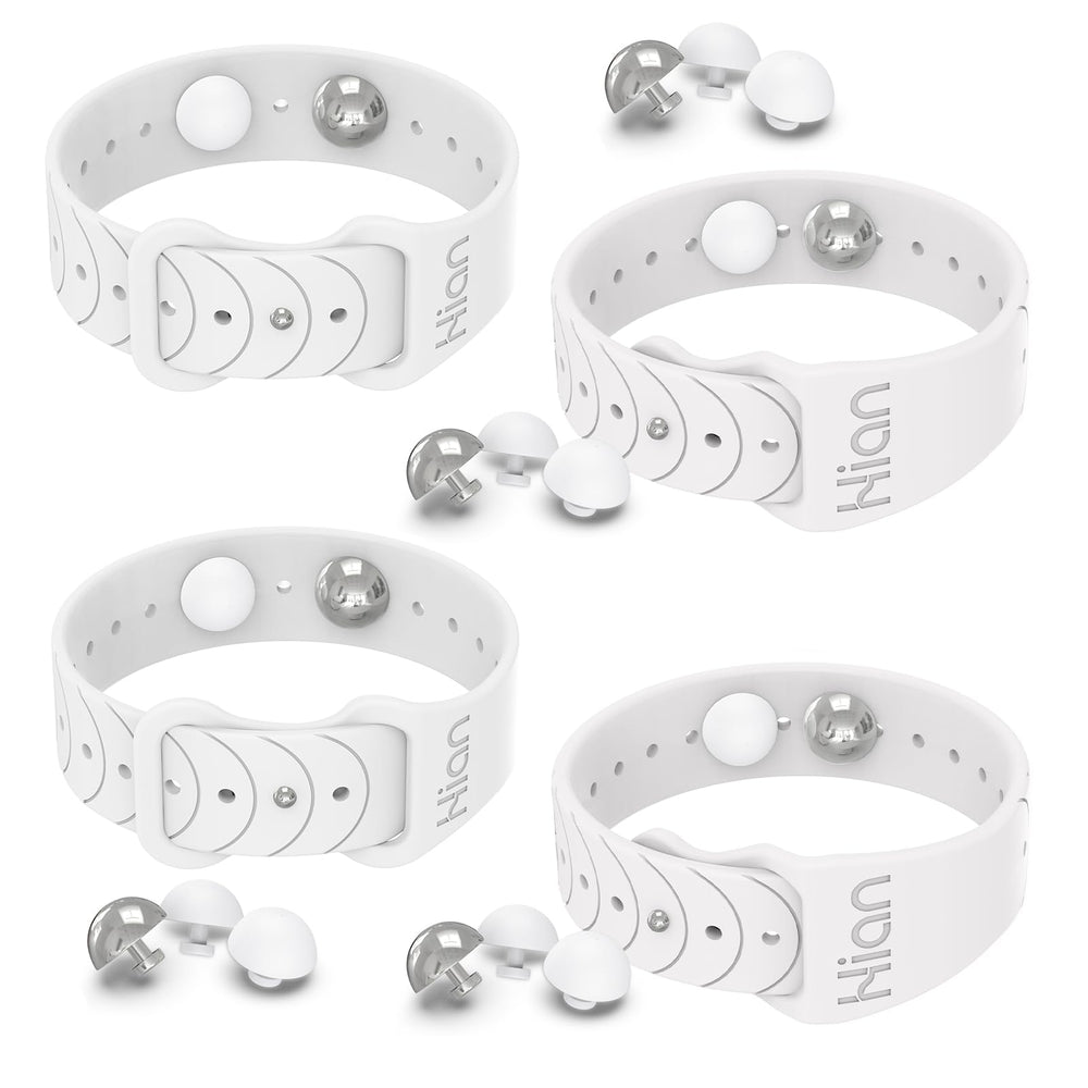 Hion Motion Sickness Bracelets packaging shows 2 white pairs for travel-ready relief.