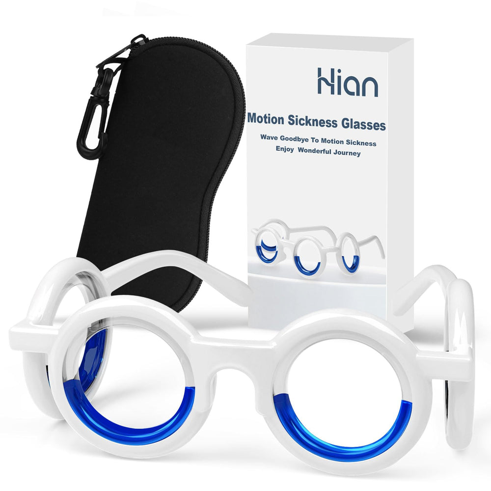Hion Motion Sickness Glasses folded compact design for travel-ready relief from motion sickness.
