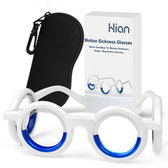 Hion Motion Sickness Glasses folded compact design for travel-ready relief from motion sickness.