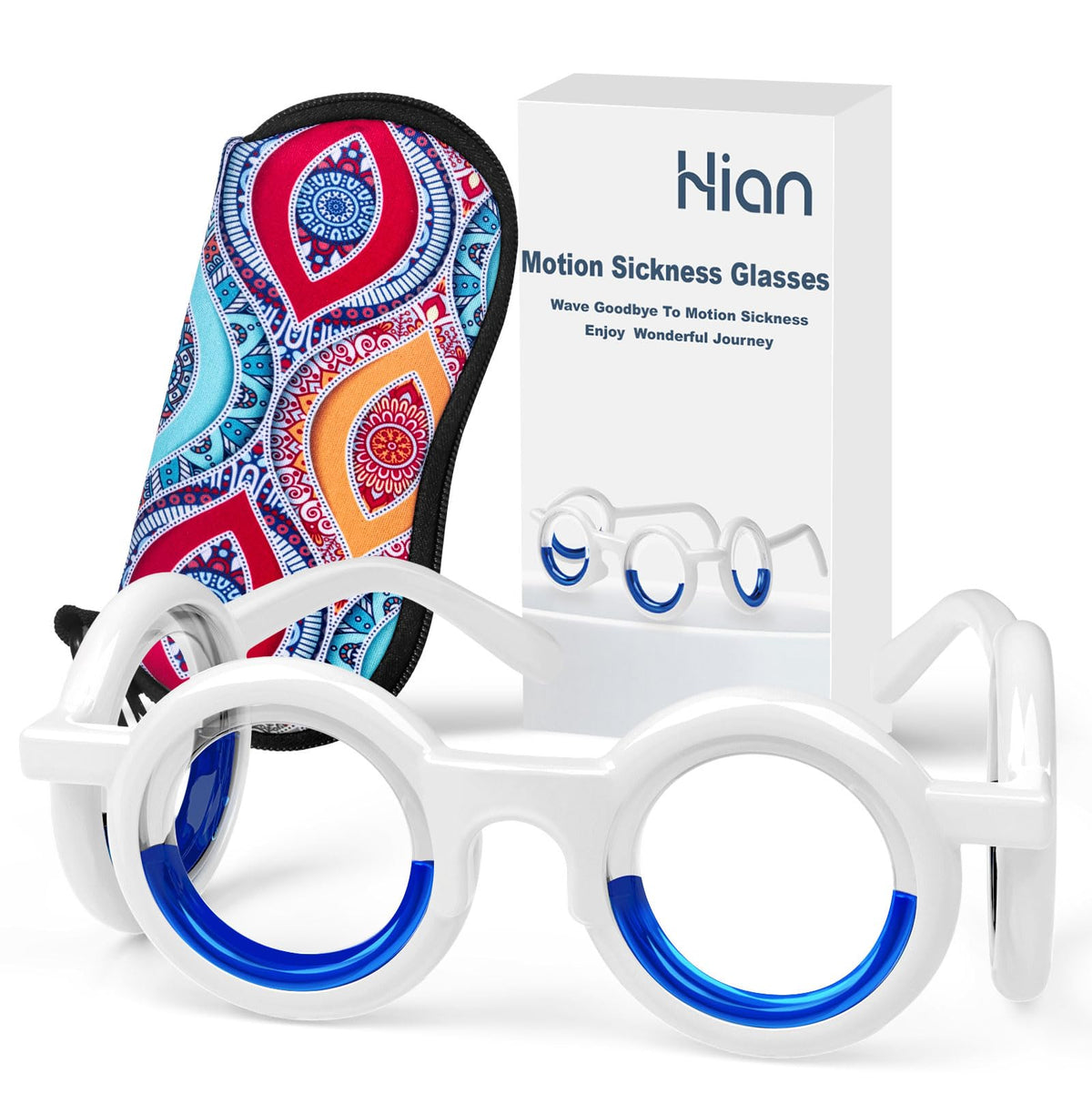 Hion motion sickness glasses folded-compact design for easy travel.