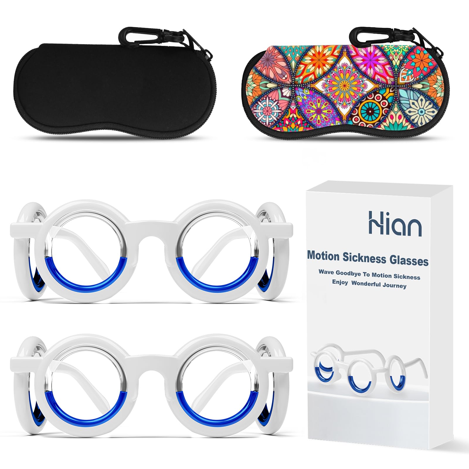 Hion Motion Sickness Glasses folded compactly for travel; ultra-light, portable relief.
