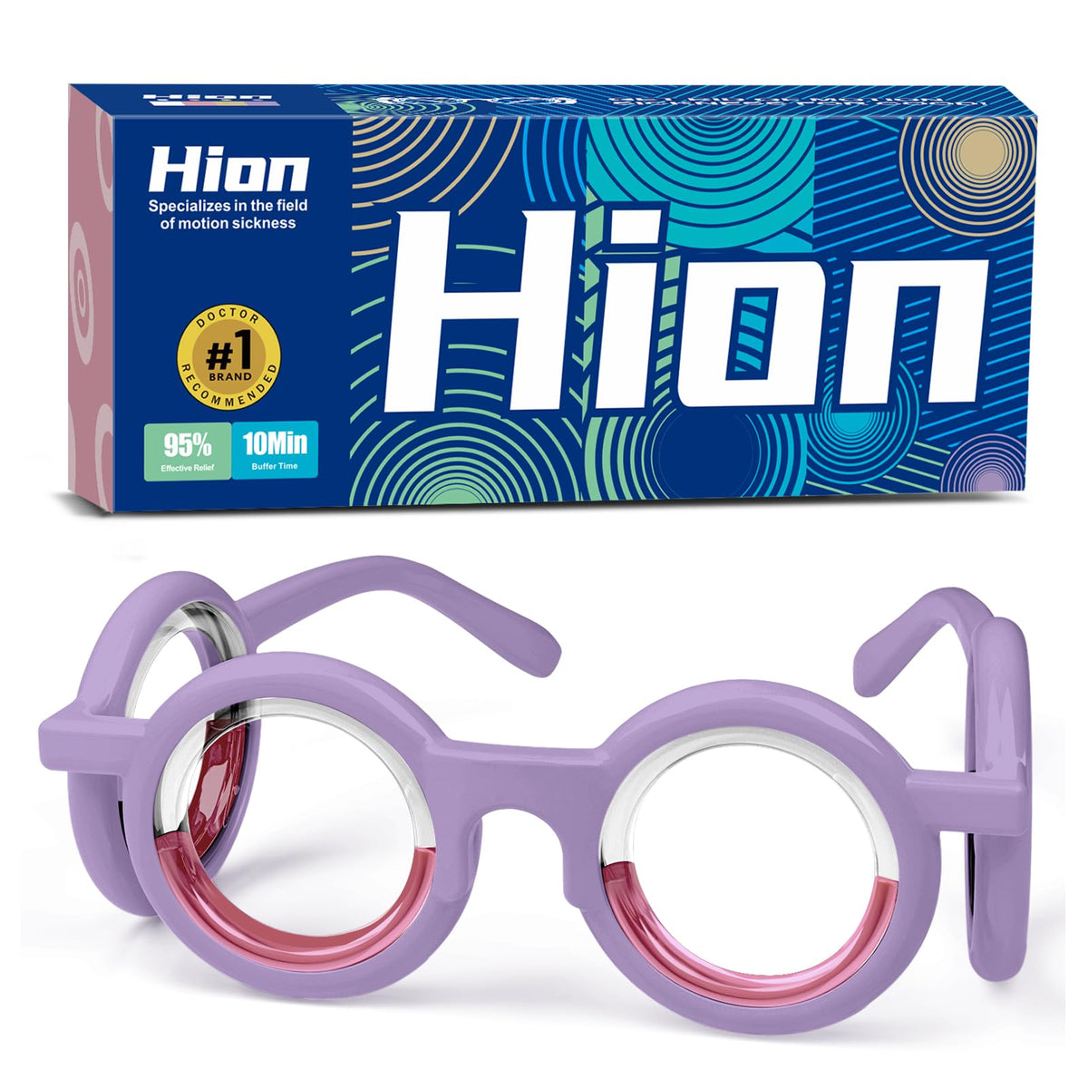 Hion Motion Sickness Glasses full view show compact travel-ready design