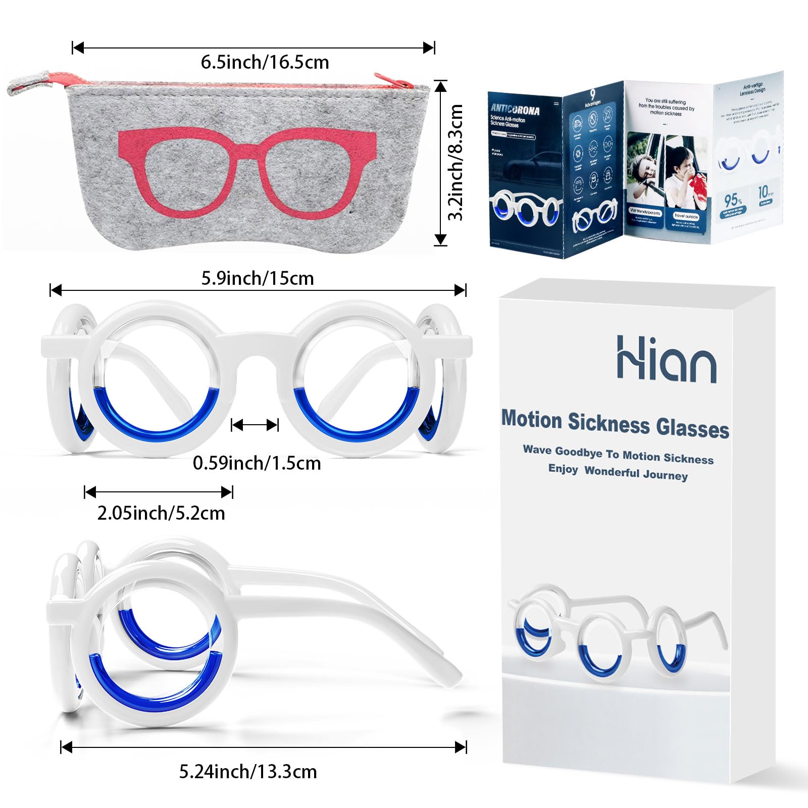 Hion Motion Sickness Glasses with a right-angled beam provide secure fit during movement.