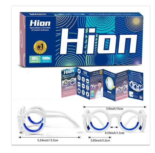 Hion motion sickness glasses side view highlighting foldable, pocket-friendly portability