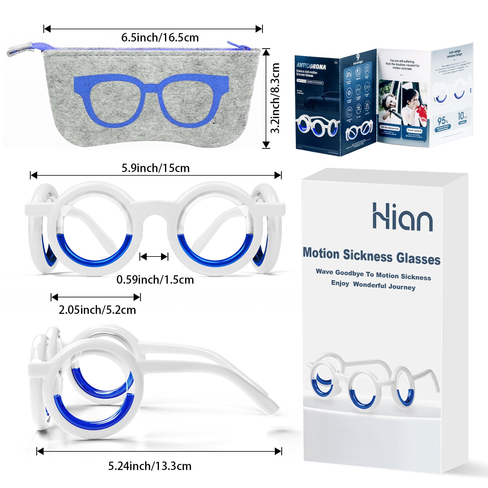 Hion motion sickness glasses used across car, boat, plane travel scenarios