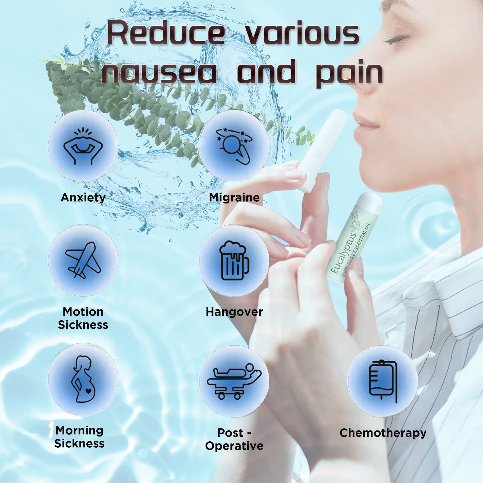 Hion Nausea Relief Inhaler essential oils label highlights 100% natural ingredients.