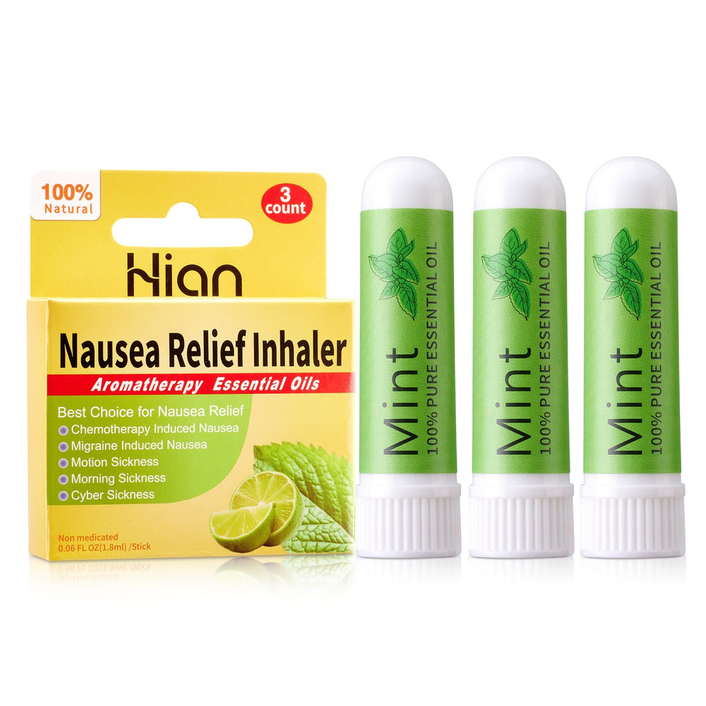 Hion Nausea Relief Inhaler mint 3pcs packaging shows compact portable aromatherapy for travel