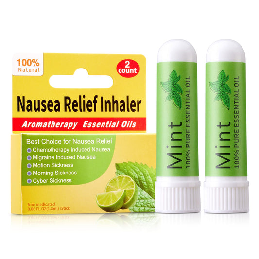 Hion Nausea Relief Inhaler Mint packaging shows compact design for on-the-go relief.