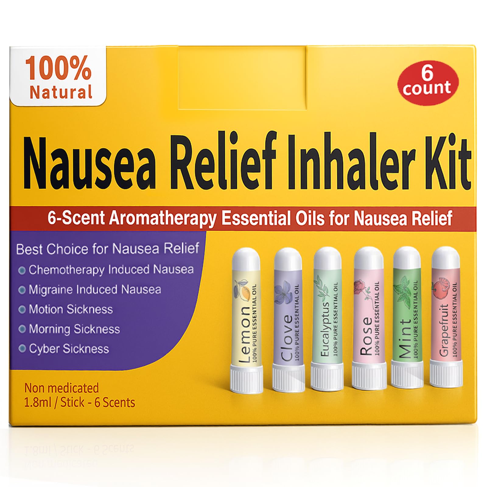 Hion Nausea Relief Inhaler six-pack box for portable nausea relief