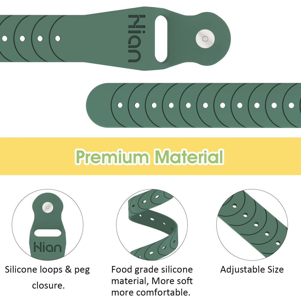 Hion pine-green wristband close-up showing clip design for a secure fit