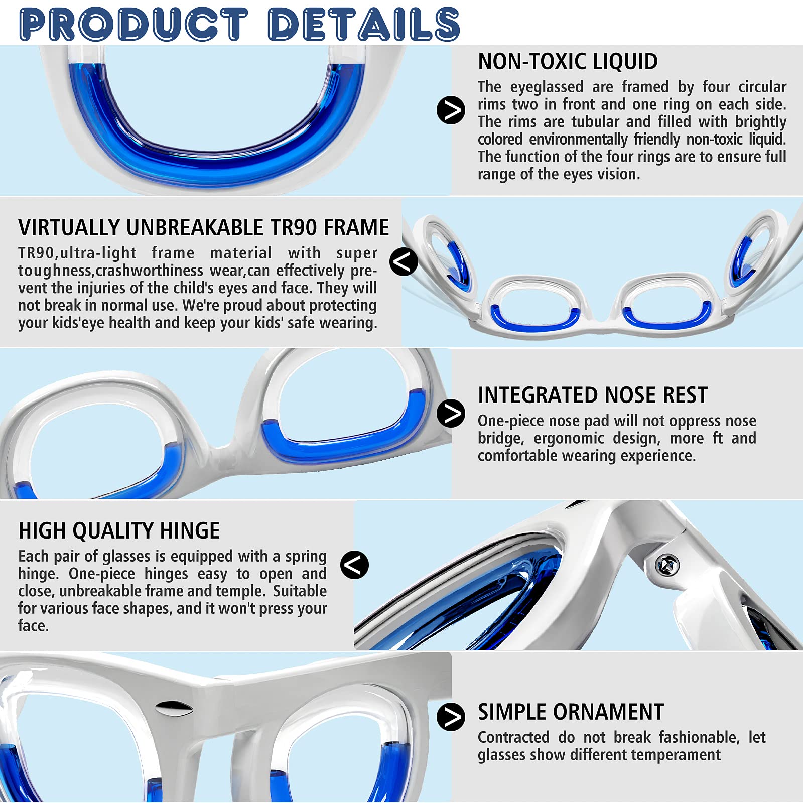 Hion ultra-light TR90 frames highlight long-wear comfort.