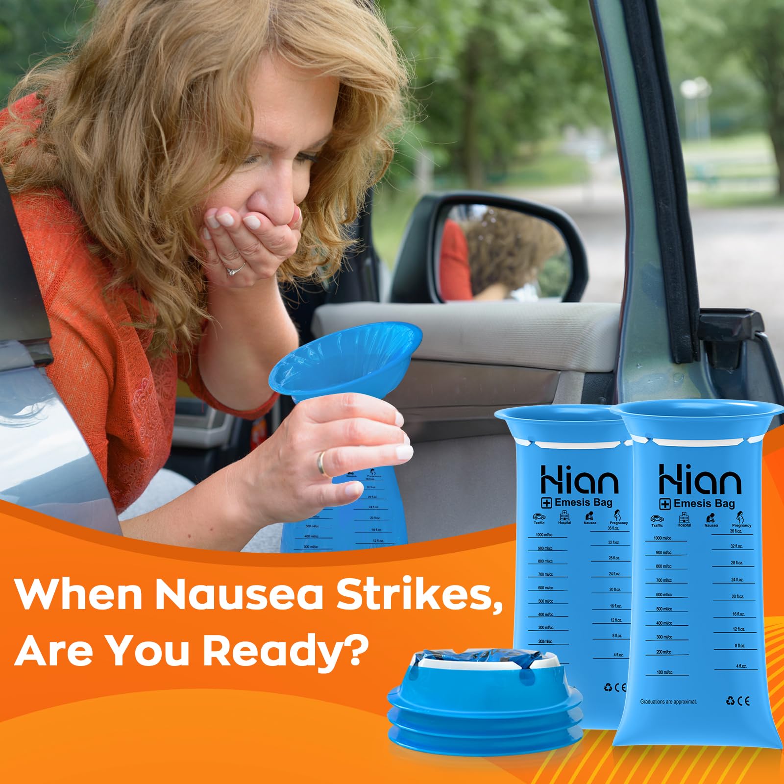 Hion Vomit Bags disposable 1000ml capacity with graduated scale for monitoring
