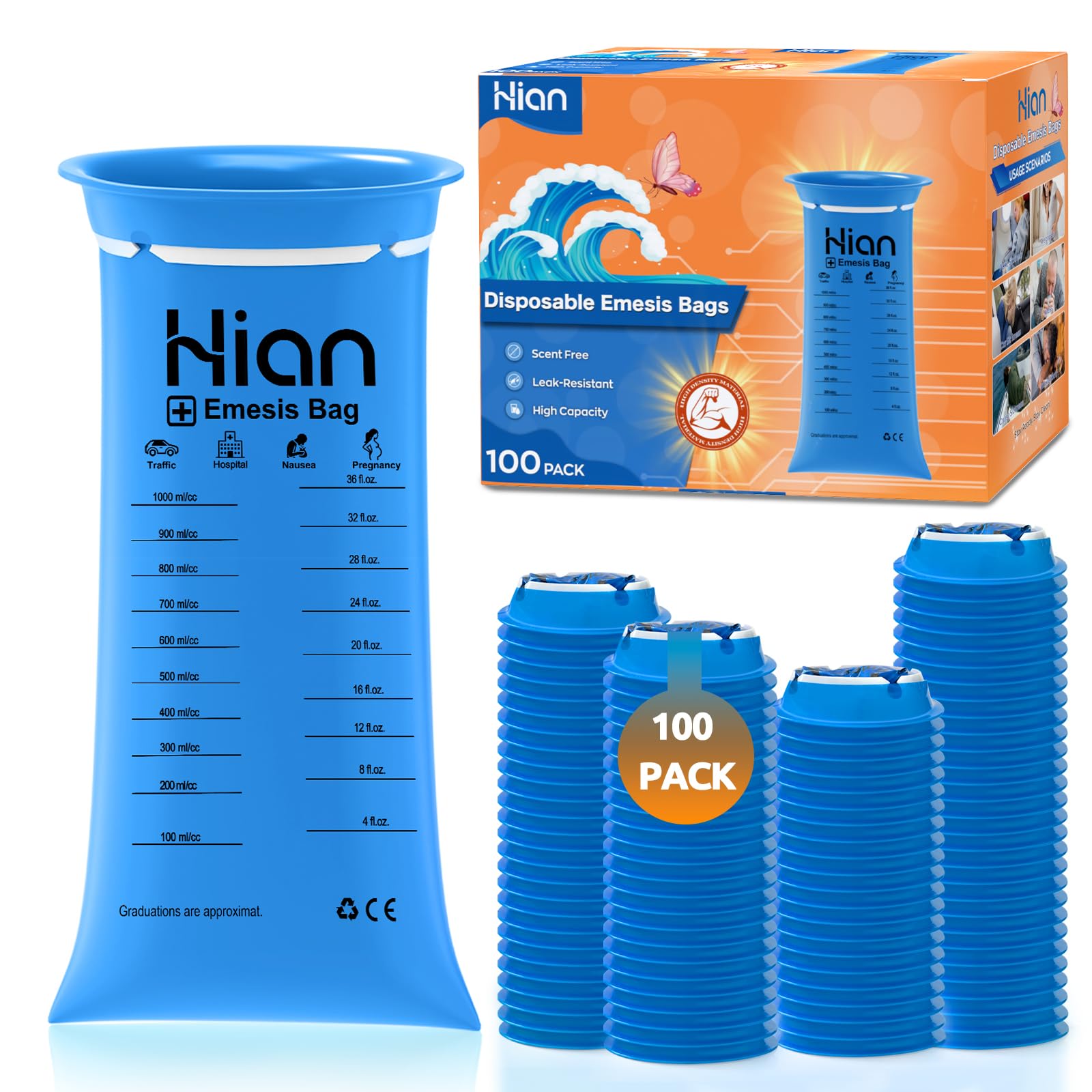 Hion vomit bags disposable pack-front shows compact packaging for easy travel storage.