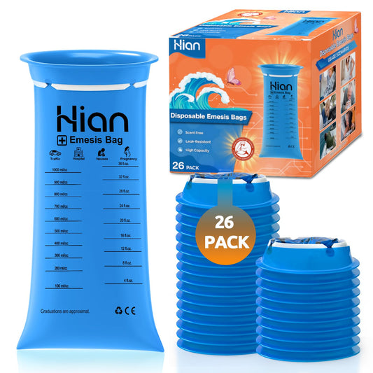 Hion Vomit Bags Disposable packaged box shown for portable travel storage.