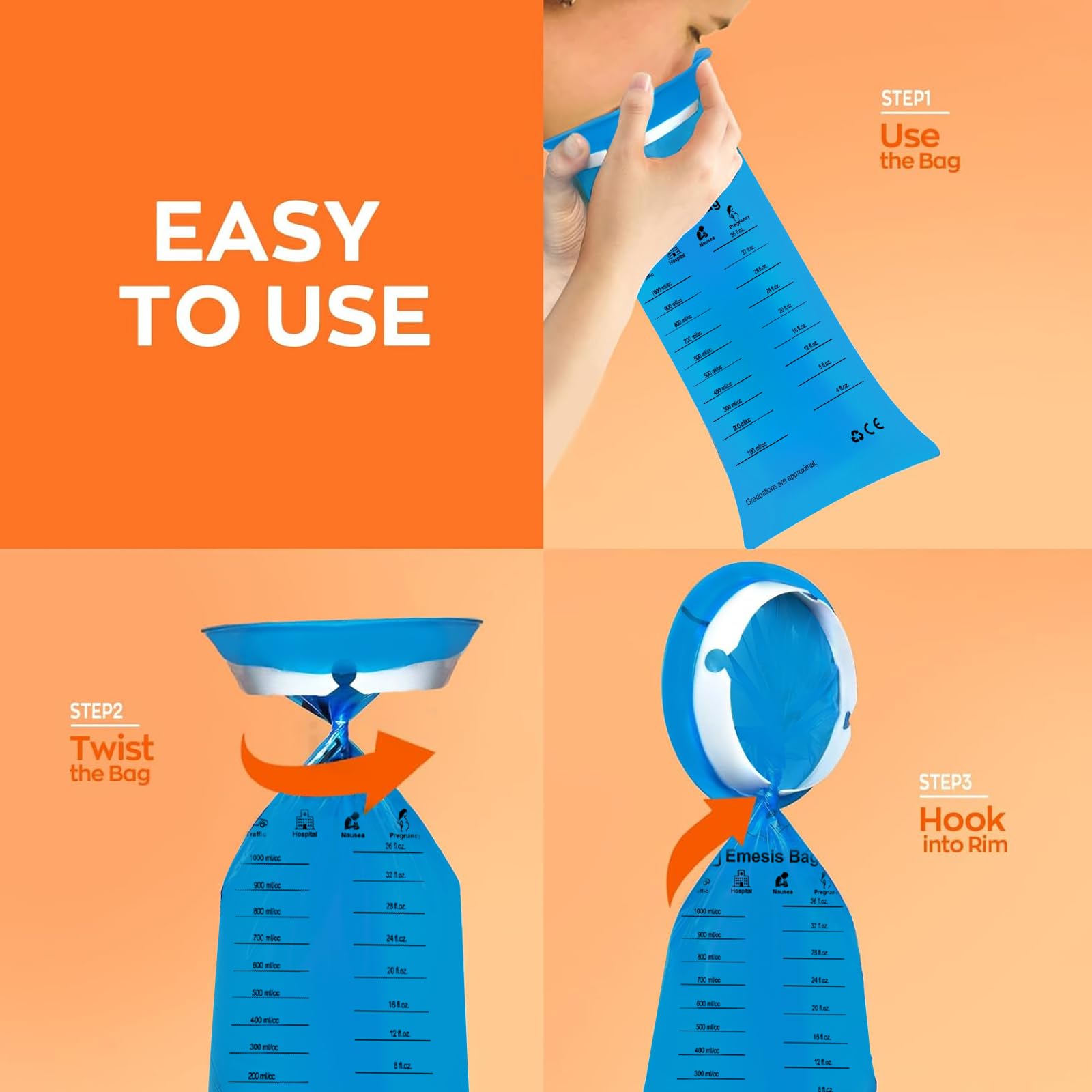 Hion vomit bags with portable storage design for on-the-go use.