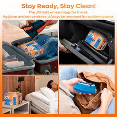 Hion vomit bags disposable travel-box demonstrates organized, portable packaging.