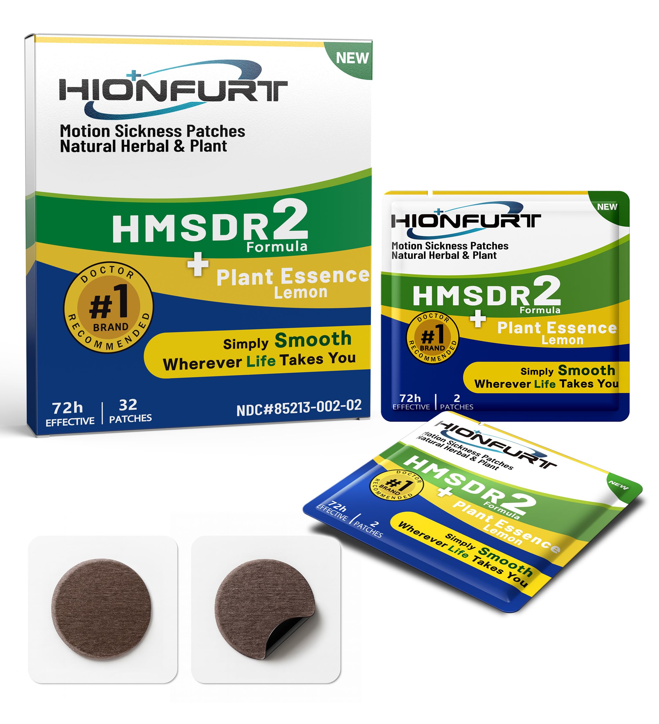 Hionfurt HMSDR2 lemon patch pack for travel-ready motion sickness relief.