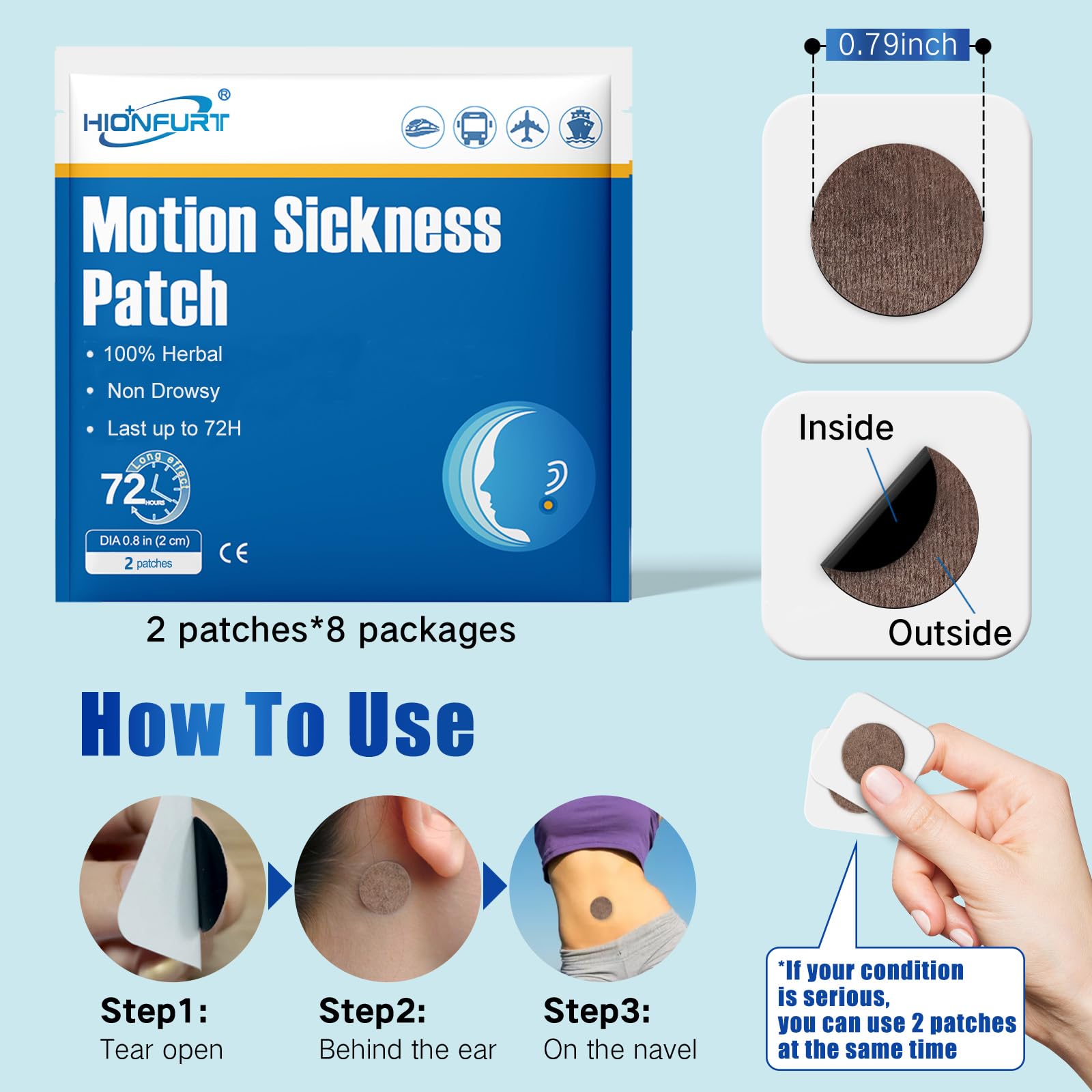 Hionfurt motion patches close-up with mint adhesion highlighting fresh scent and wear.