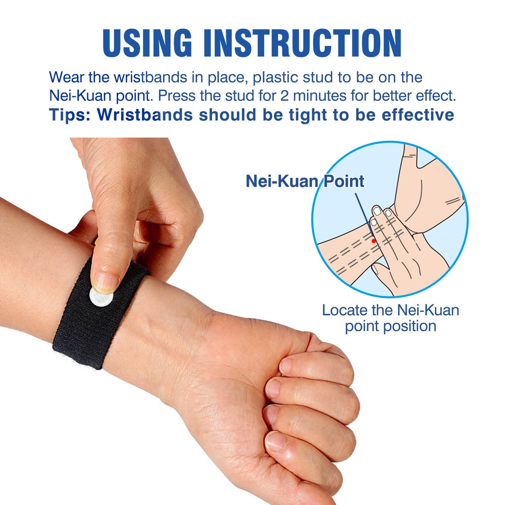 Hionfurt motion sickness bands black pack front view for travel.