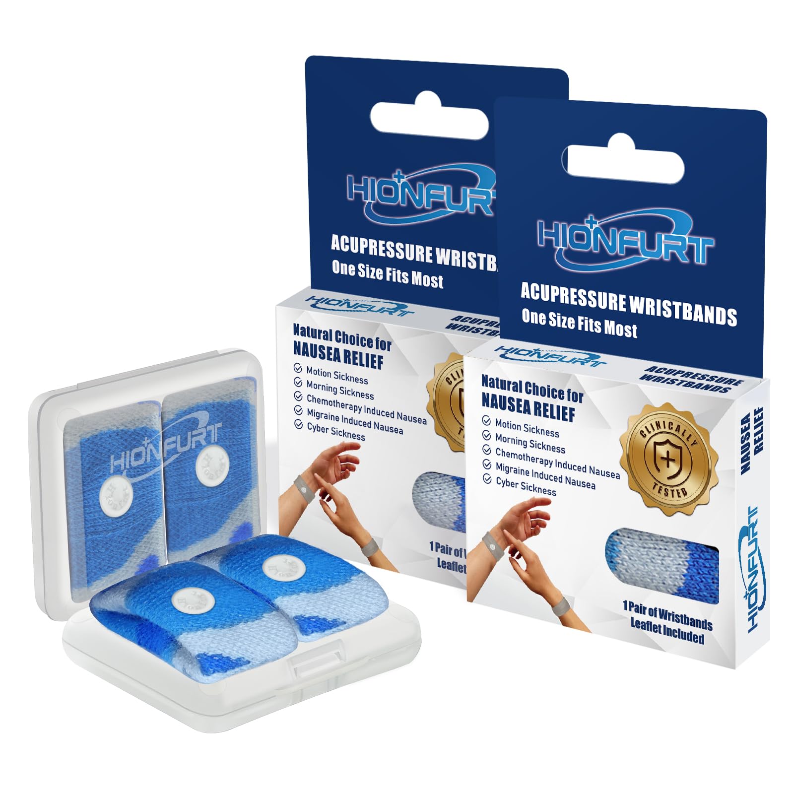 Hionfurt motion sickness bands pack in camo blue for travel-ready nausea relief