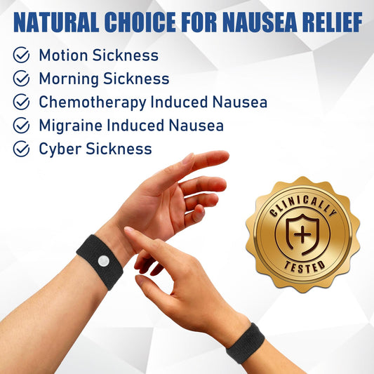 Hionfurt gray wristbands worn on wrist for natural nausea relief.