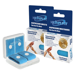 Hionfurt blue motion sickness bands package front view for travel nausea relief.
